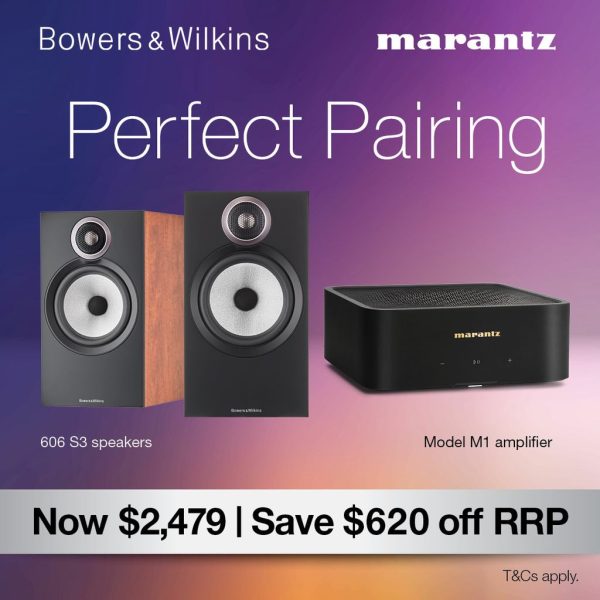 Bowers & Wilkins 606 S3 Bookshelf Speakers & Marantz M1 Streaming Amplifier Bundle